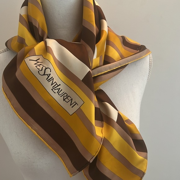 Yves Saint Laurent Accessories - YSL Yves Saint Laurent Yellow Striped Scarf 30”x30”